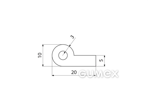 "P" Silikonprofil mit Loch, 20x10/5mm, 60°ShA, -60°C/+180°C, transparent, 